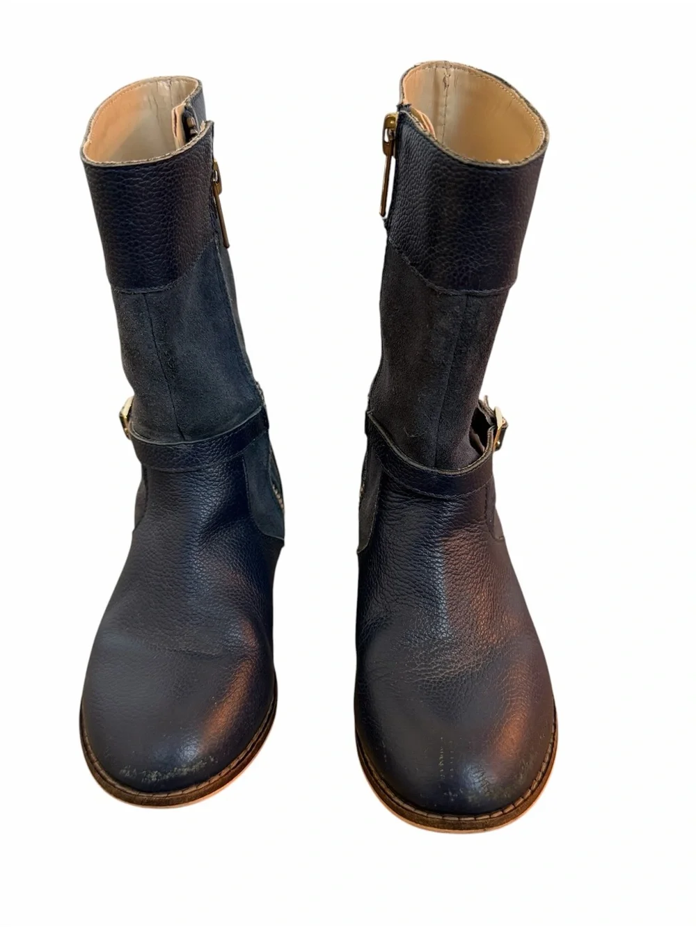 Janie and Jack Girls Navy Mid-Calf Boots Side Zip & Buckle Boho Equestrian